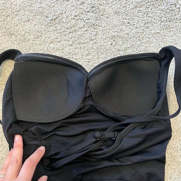 Seafolly Australia Goddess Twist Bandeaux Ruched  Tankini Bathing Suit Top Black - Picture 11 of 15